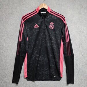 Real Madrid Pullover Mens Small Black/Pink Training Top Adidas 1/4 Zip GL0040